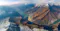 River running between two snowy mountains
