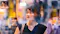 Woman on a city street with inset close-up image crops.