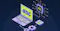 Illustration of a laptop displaying "GRC," connected to AI, user, and gear icons, symbolizing AI-powered governance, risk, and compliance workflows.