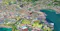 The context is a digital 3D map or GIS (Geographic Information System) visualization of a coastal city, showing detailed building models, terrain, and waterfront features. This type of imagery is commonly used for urban planning, analysis, and decision-making, and is associated with ESRI, a leading provider of GIS software and solutions.