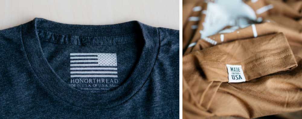 Side-by-side image with a navy shirt on the left and brown shirt on the right