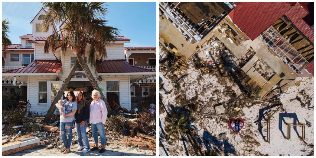 side-by-side images of storm damage