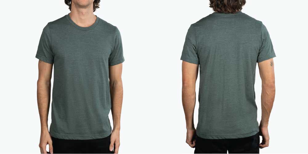 dark green t-shirt front and back