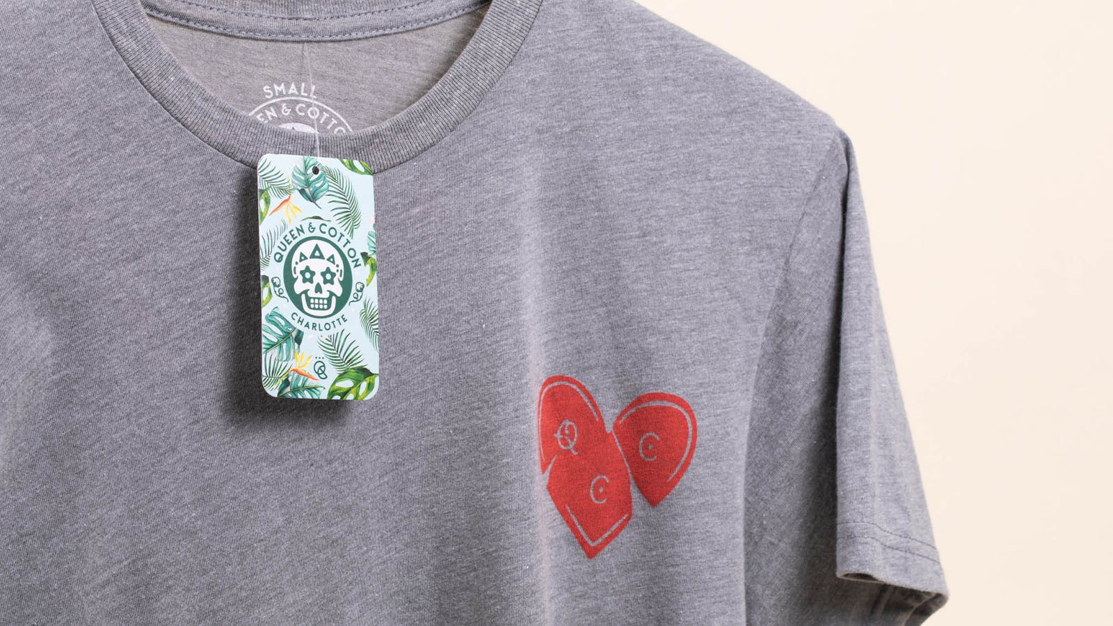 grey t-shirt with a hang tag grey t-shirt with a hang tag