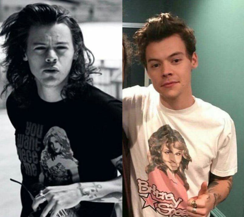Harry Styles wears two different graphic tees. Harry Styles wears two different graphic tees.