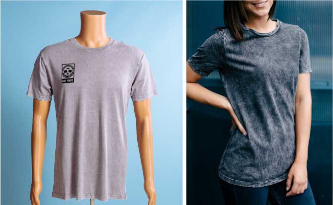 manaquin modeling shirt and young woman modeling black acid wash shirt manaquin modeling shirt and young woman modeling black acid wash shirt