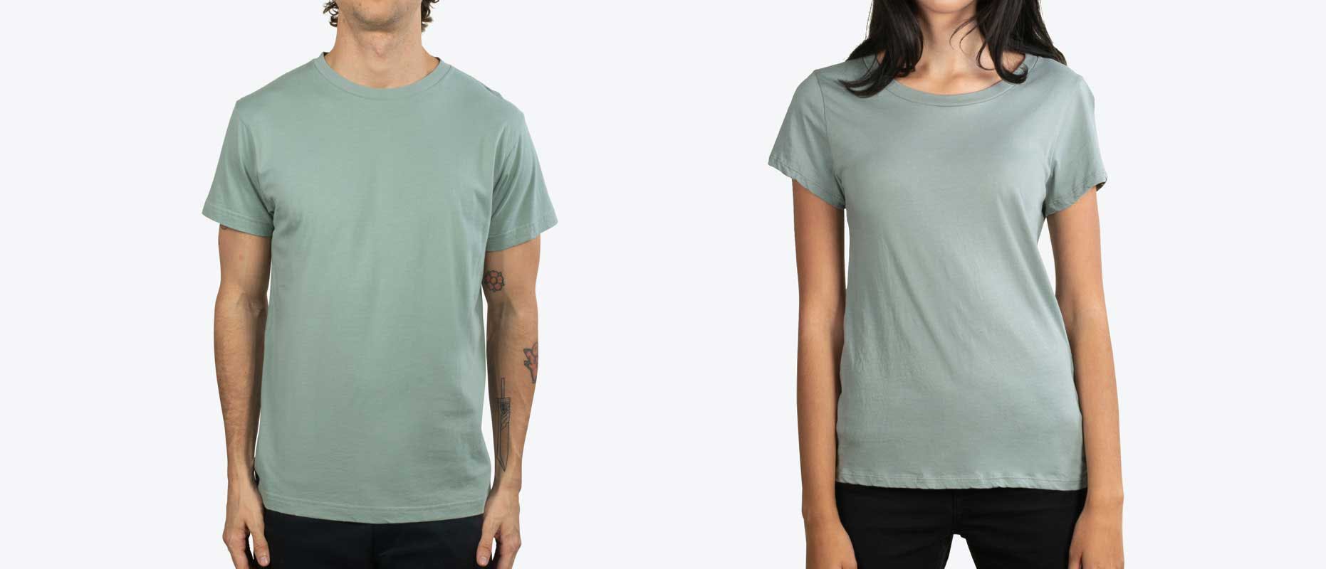 man and woman modeling green shirt man and woman modeling green shirt