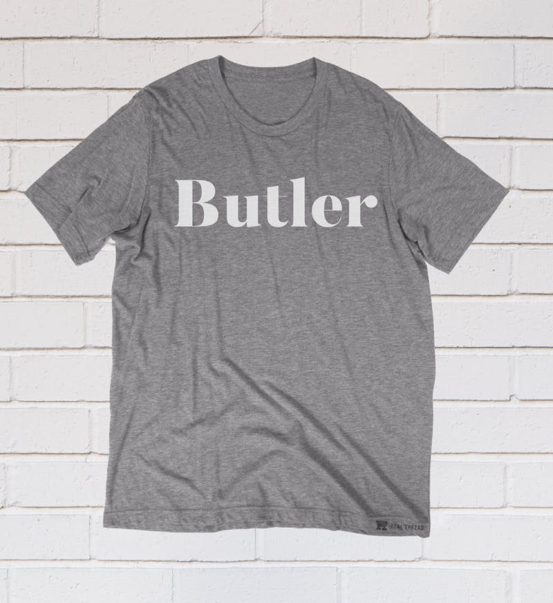 gray shirt with butler font gray shirt with butler font