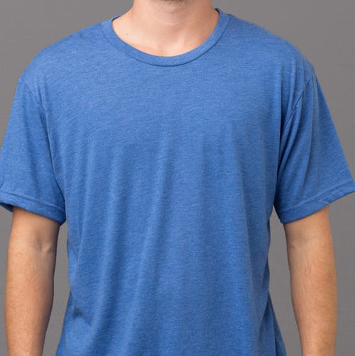 someone wearing a blue tri-blend t-shirt someone wearing a blue tri-blend t-shirt