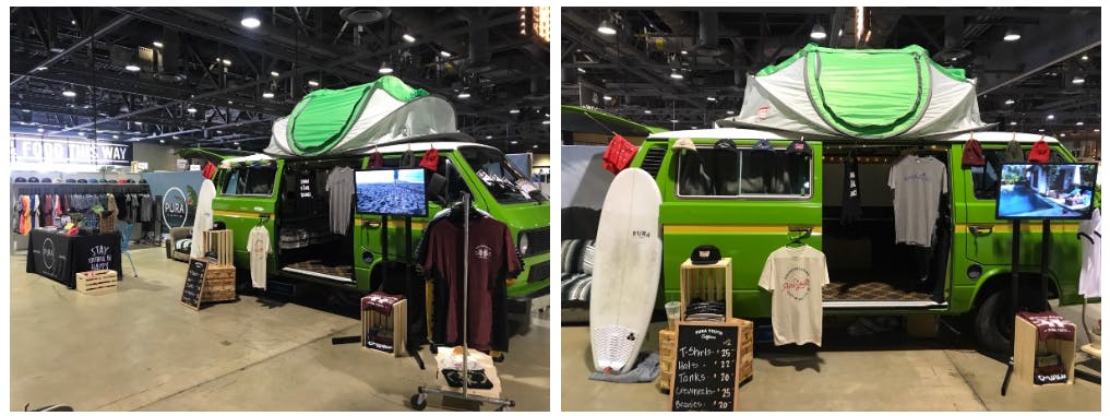 green 1960s van as a conference booth green 1960s van as a conference booth