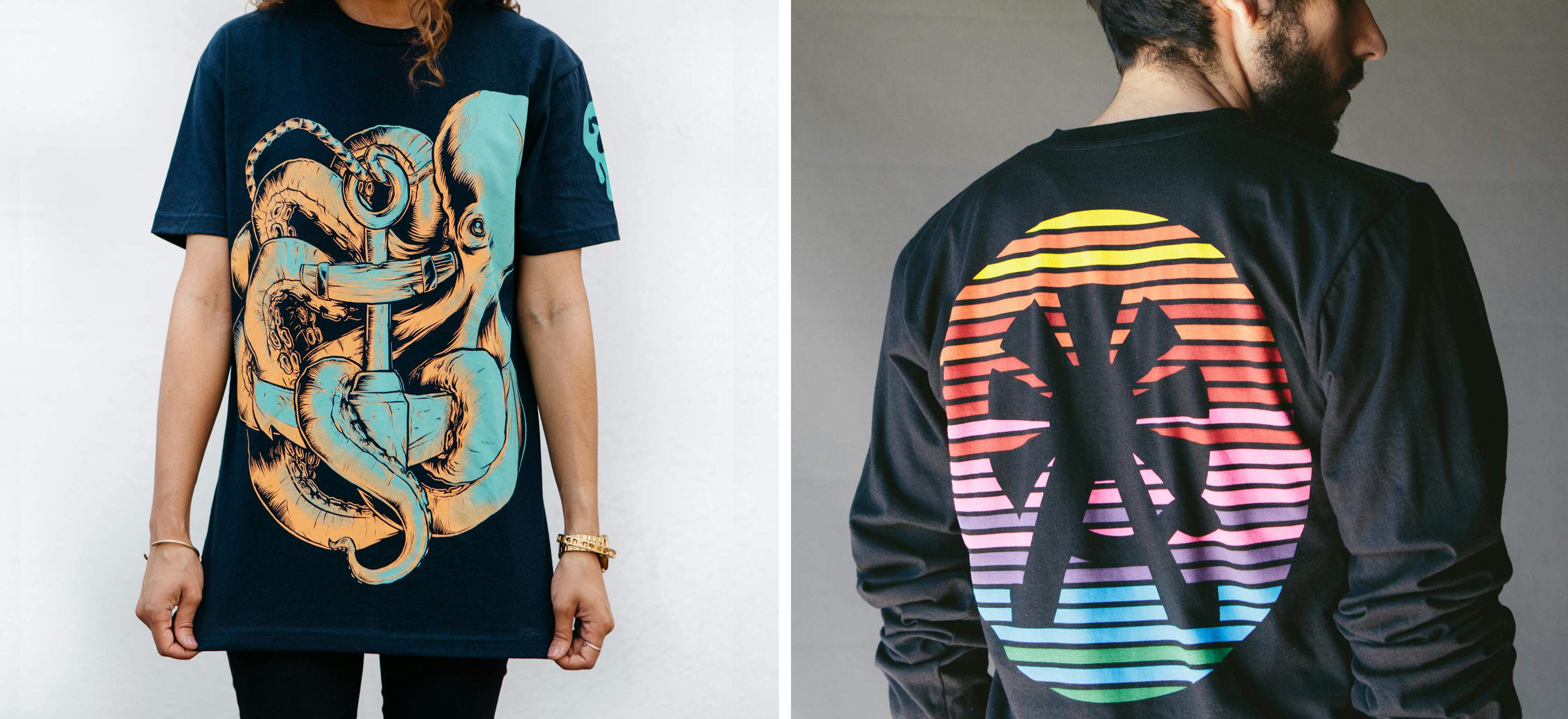 two different oversize t-shirts with multiple color design two different oversize t-shirts with multiple color design
