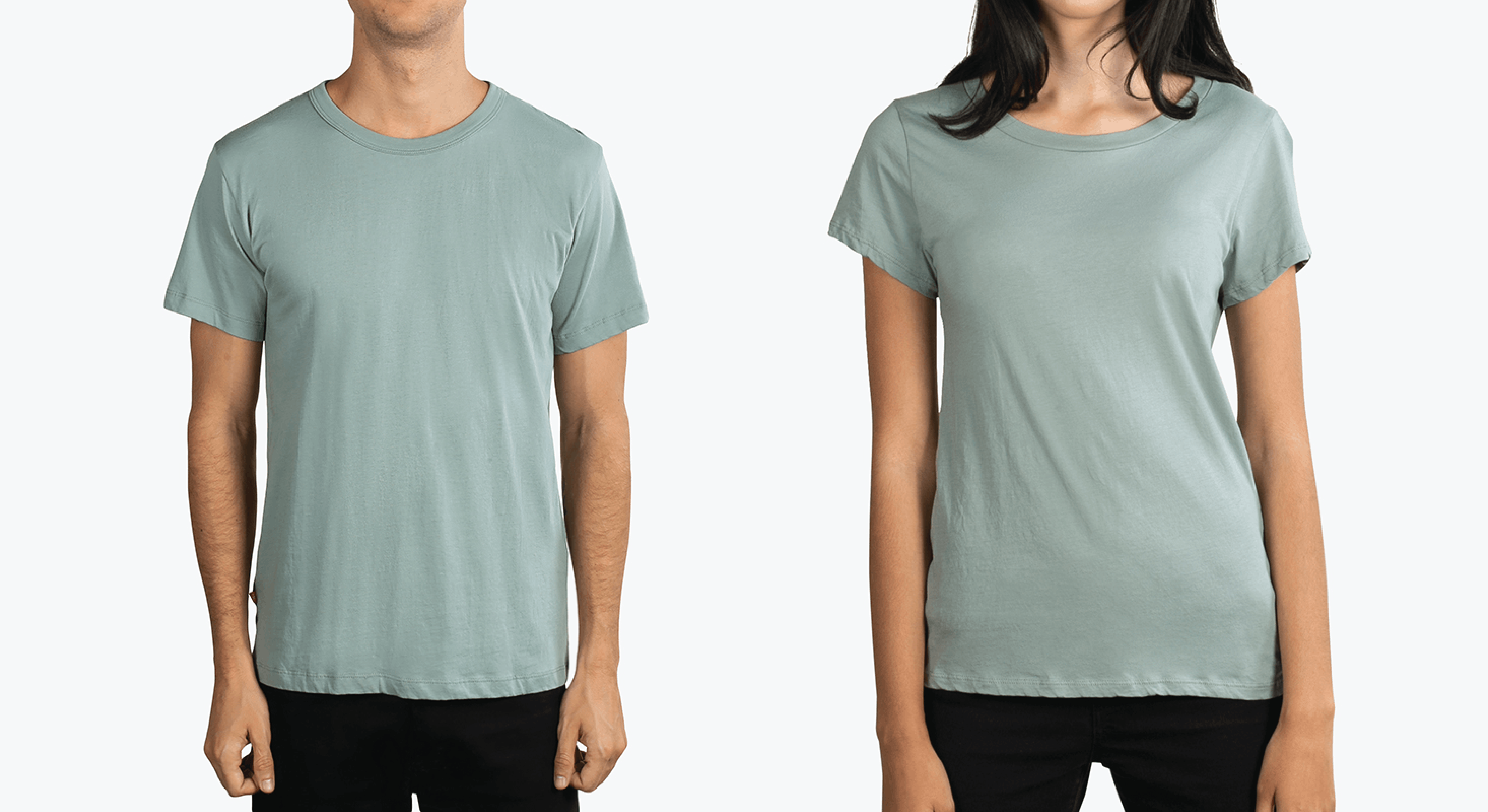 man and women wearing a dull green shirt man and women wearing a dull green shirt