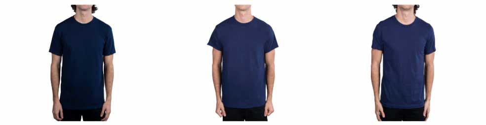 three images of man wearing different colored shirt with different fit three images of man wearing different colored shirt with different fit