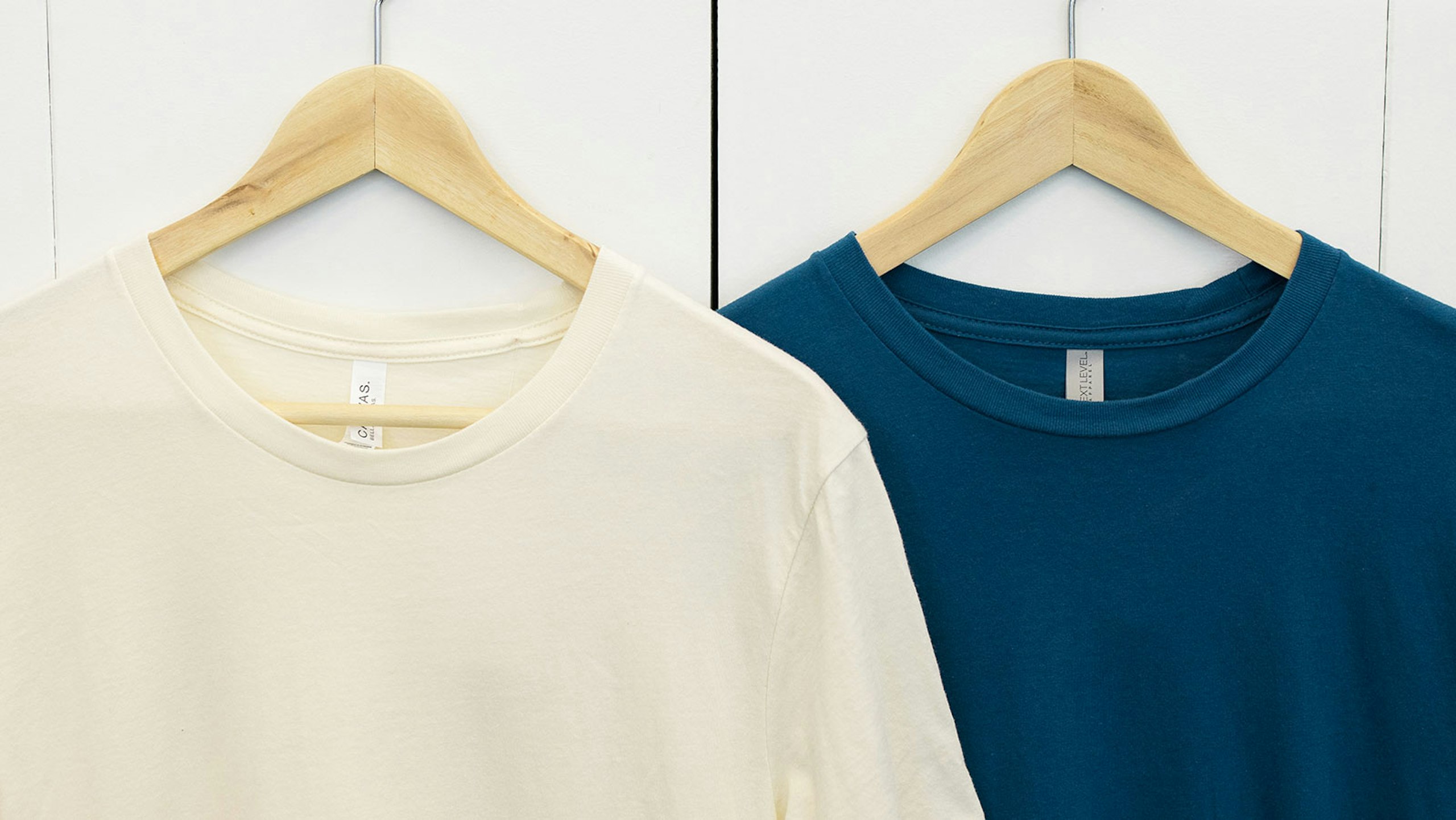 white and navy shirt hanging