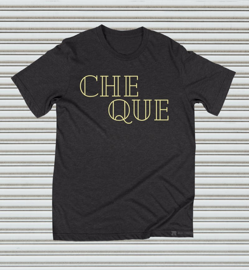 black shirt with Cheque font black shirt with Cheque font