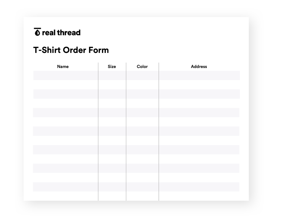 Free Printable T Shirt Order Form
