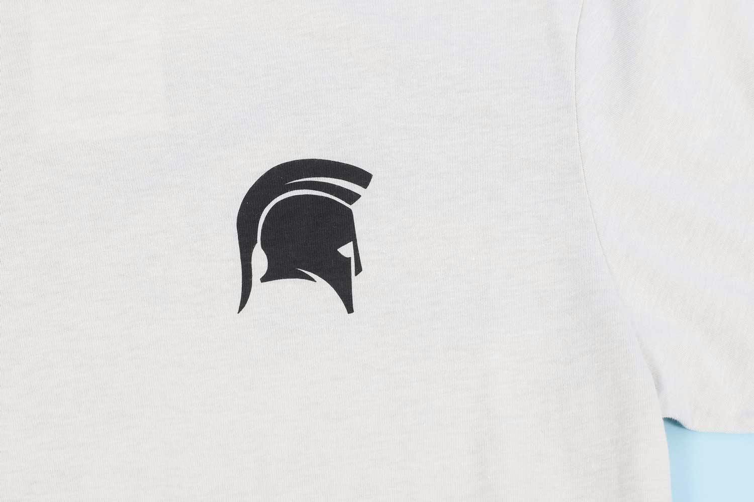 White shirt with black spartan helmet logo White shirt with black spartan helmet logo
