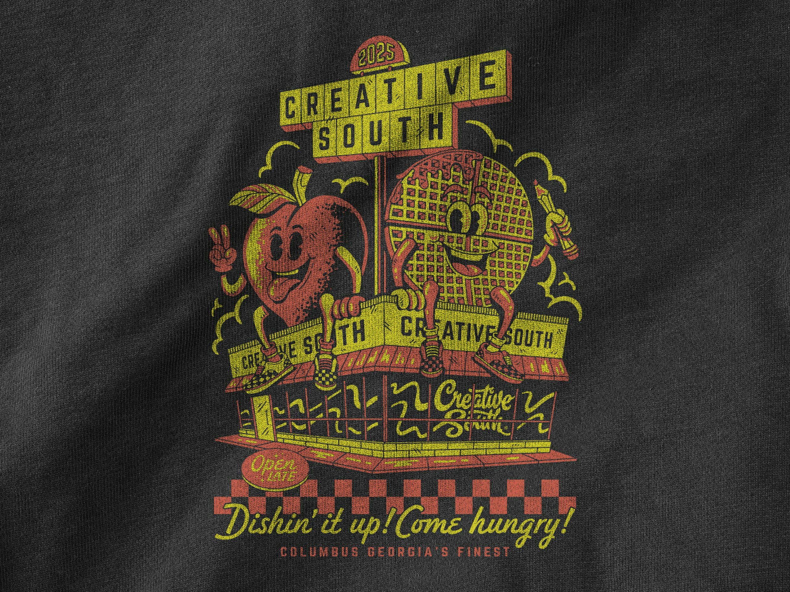 yellow creative south 2025 artwork on t-shirt fabric texture