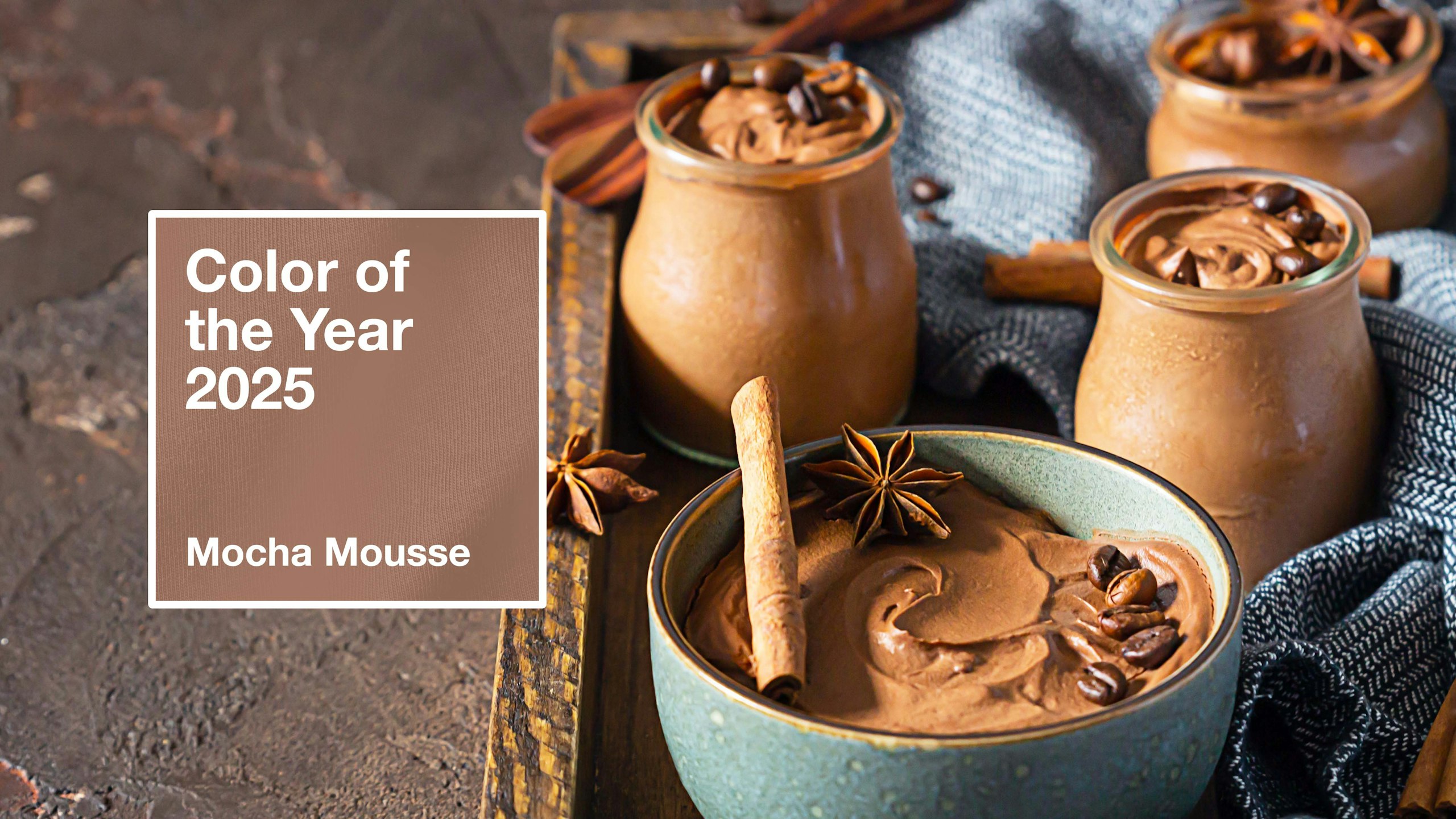 color of the year 2025 - mocha mousse - image of mousse in bowls