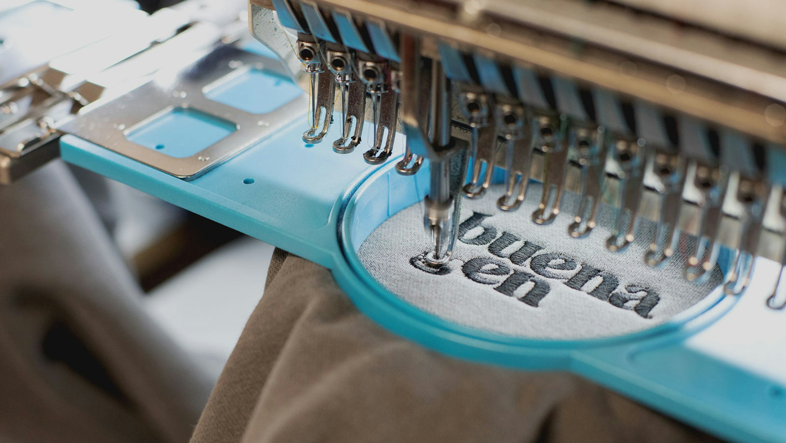 close up of the embroidery machine embroidering