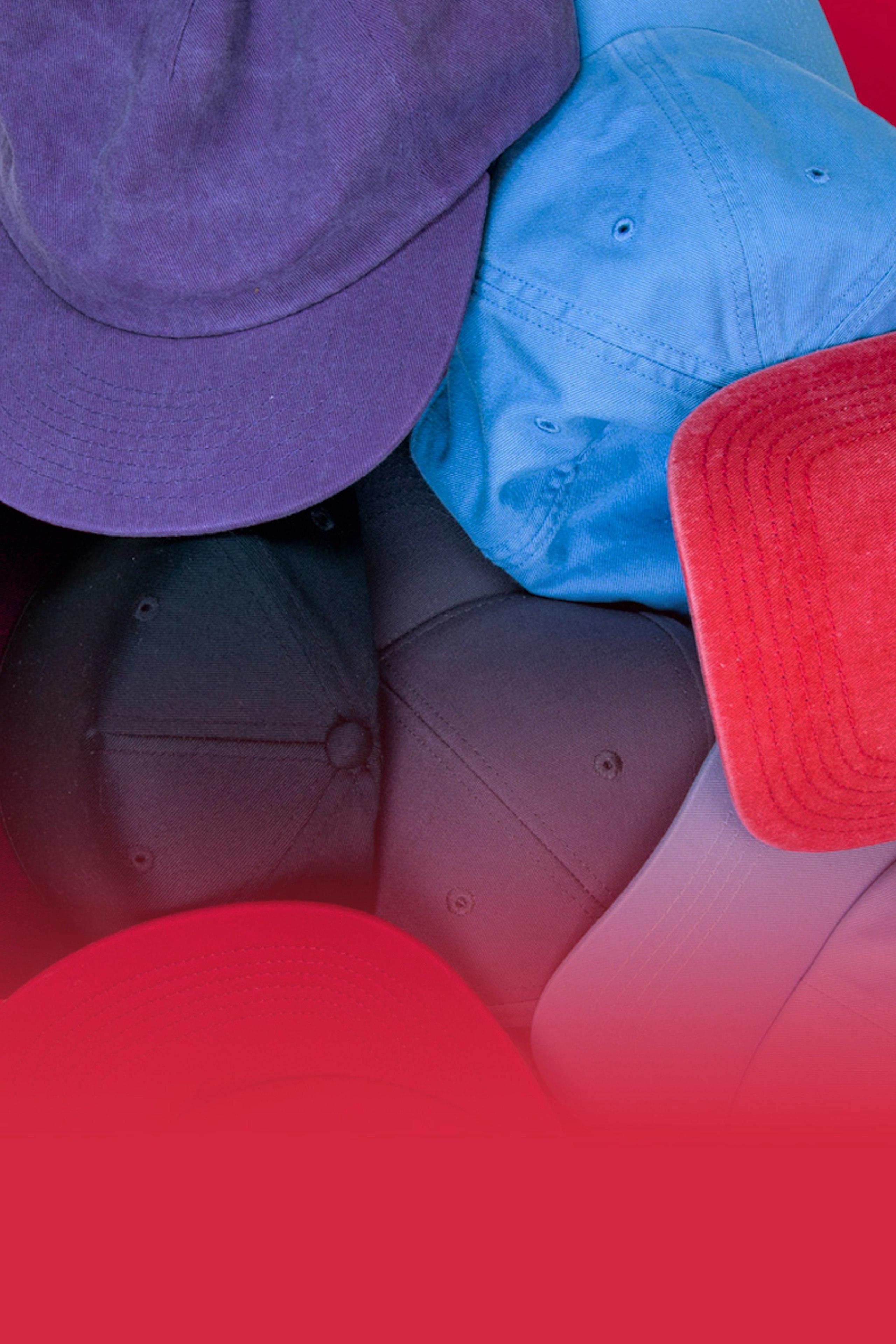 close-up of different color hats
