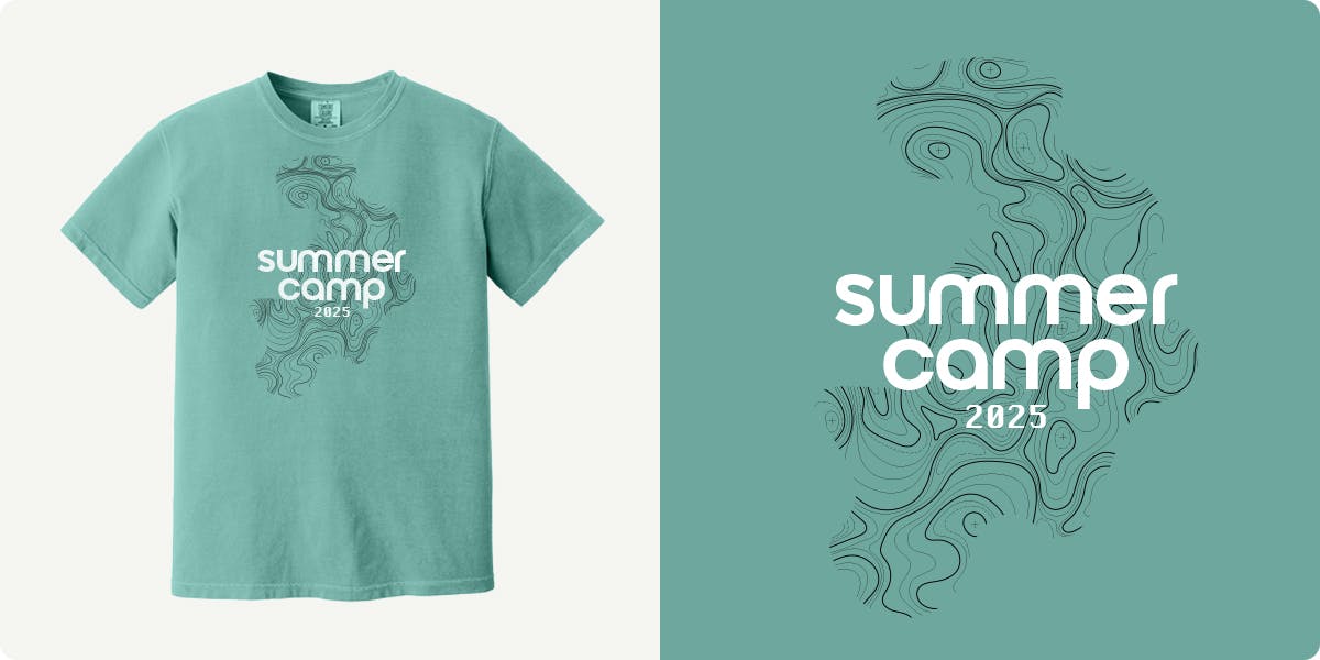 Topographic illustration with white summer camp words