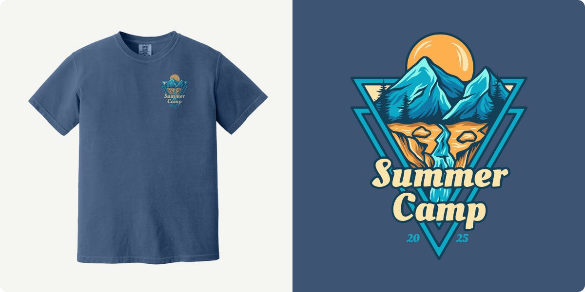 summer camp badge design with mountains, sun, and the words summer camp summer camp badge design with mountains, sun, and the words summer camp