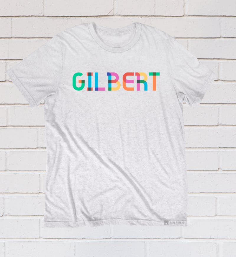 gray shirt with Gilbert font gray shirt with Gilbert font