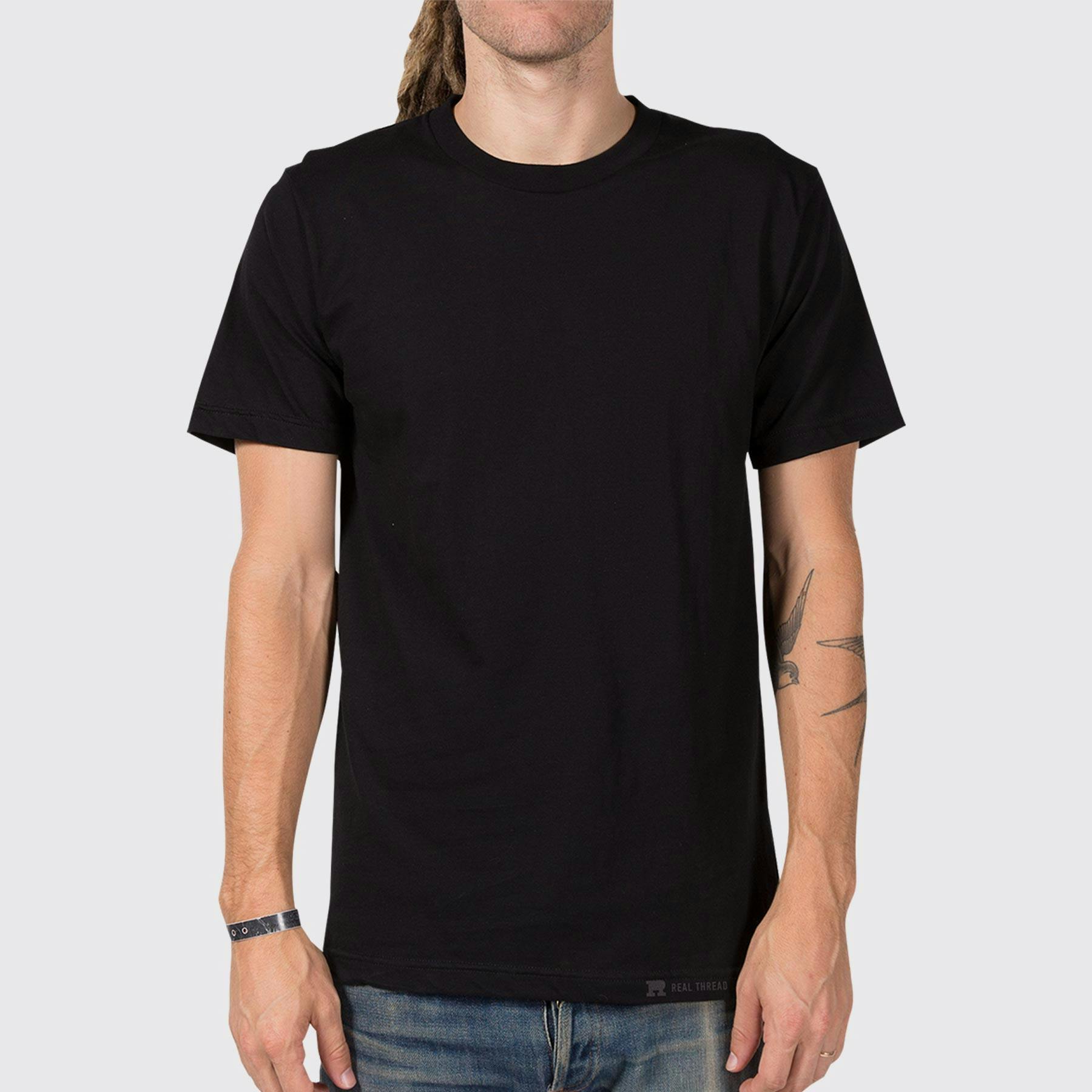 man wearing a black t-shirt