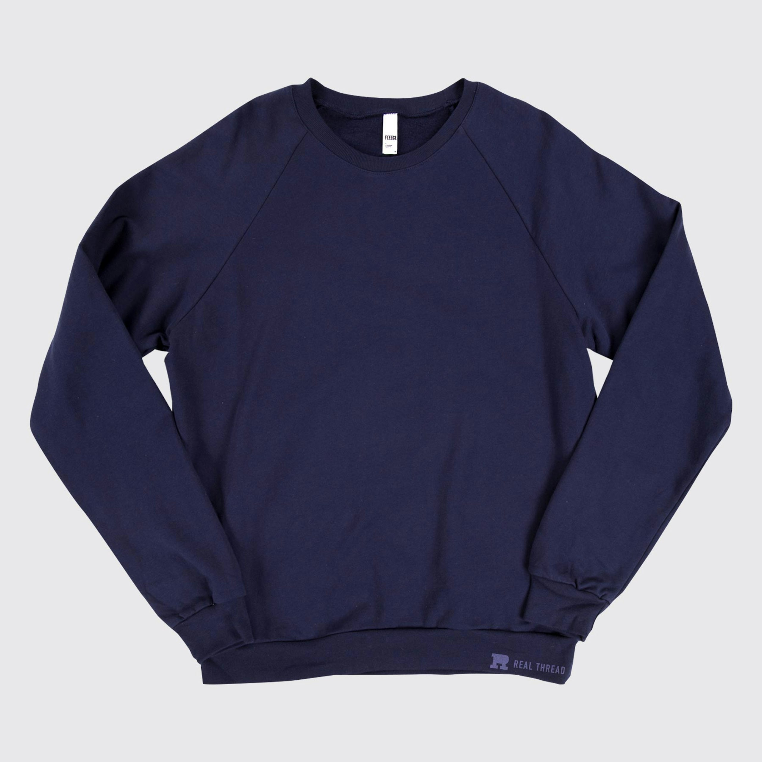 navy sweatshirt laying flat
