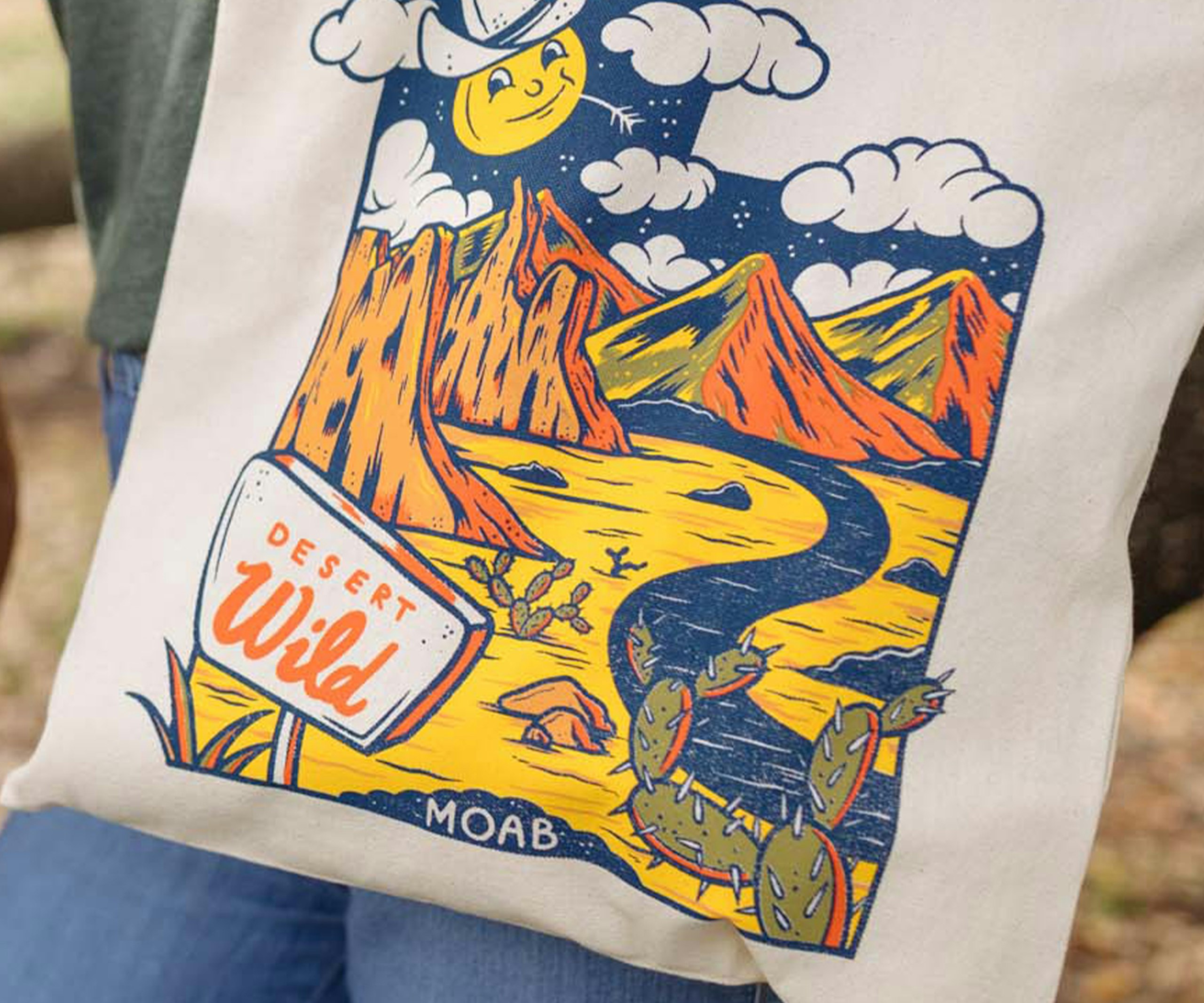 close up of a desert illustration on a tote bag