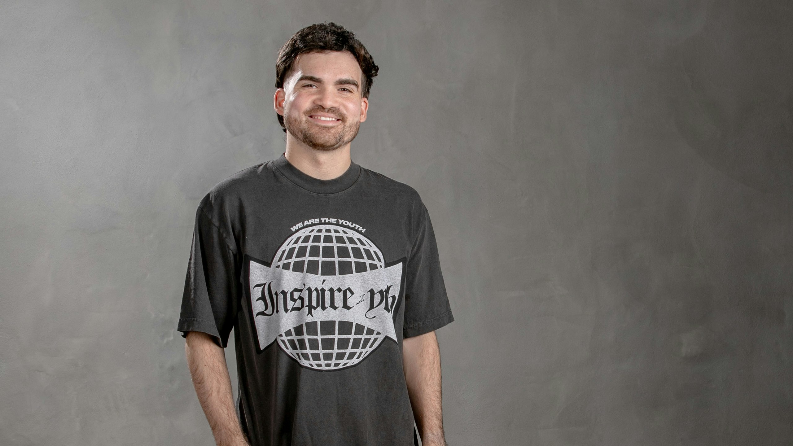 man wearing a black t-shirt