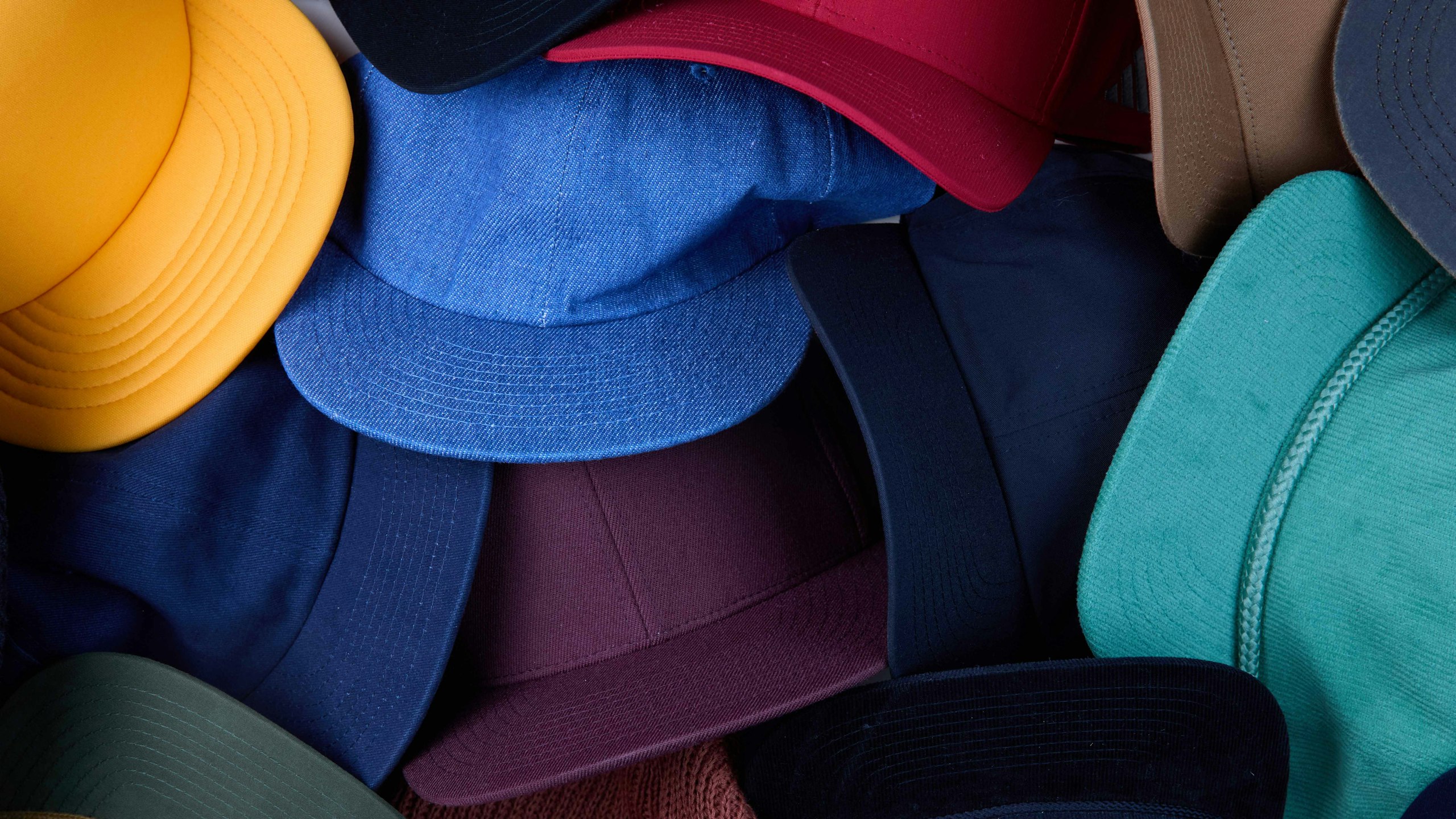 close up on a bunch of different hats