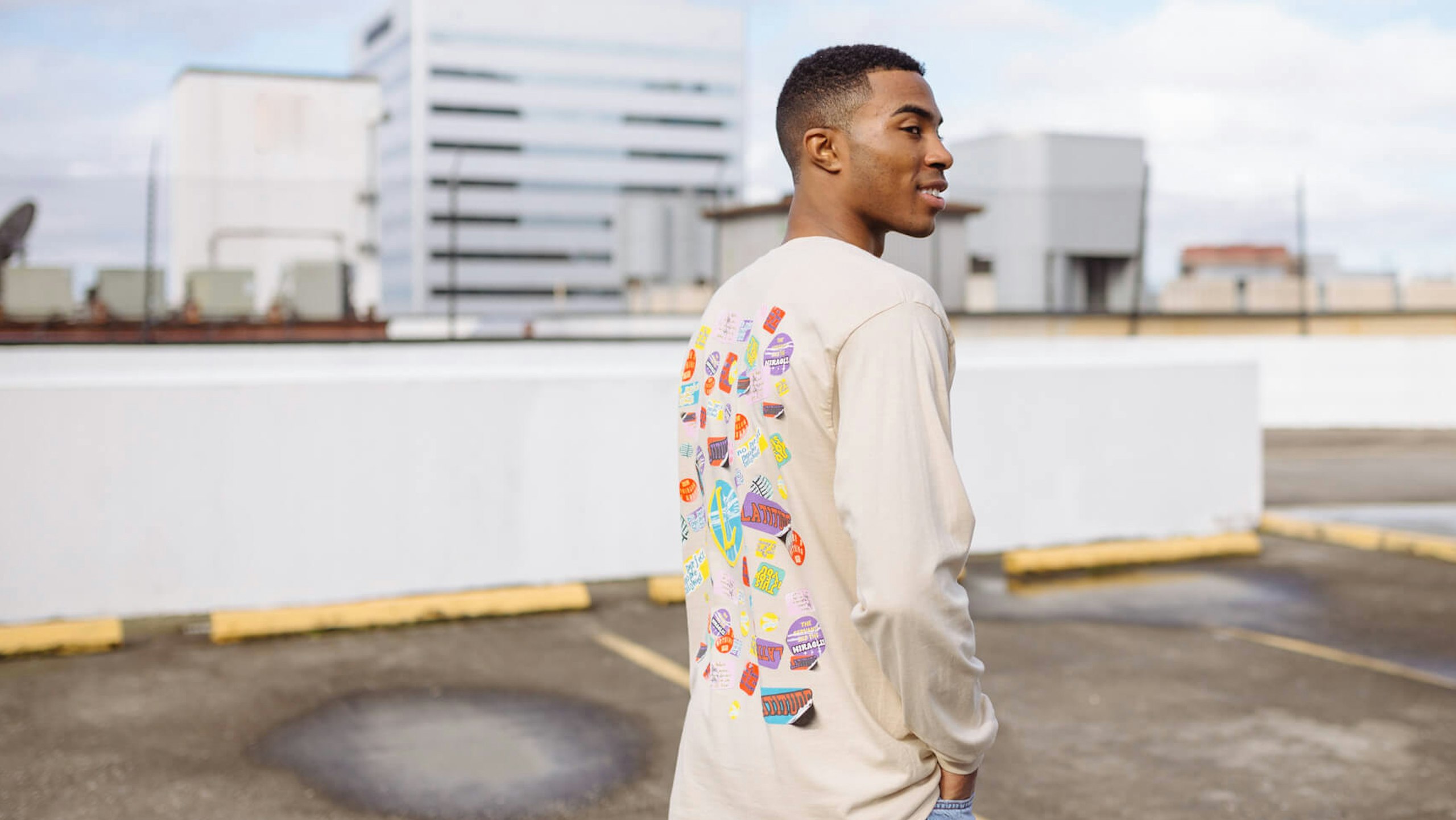 man wearing a tan long-sleeve t-shirt
