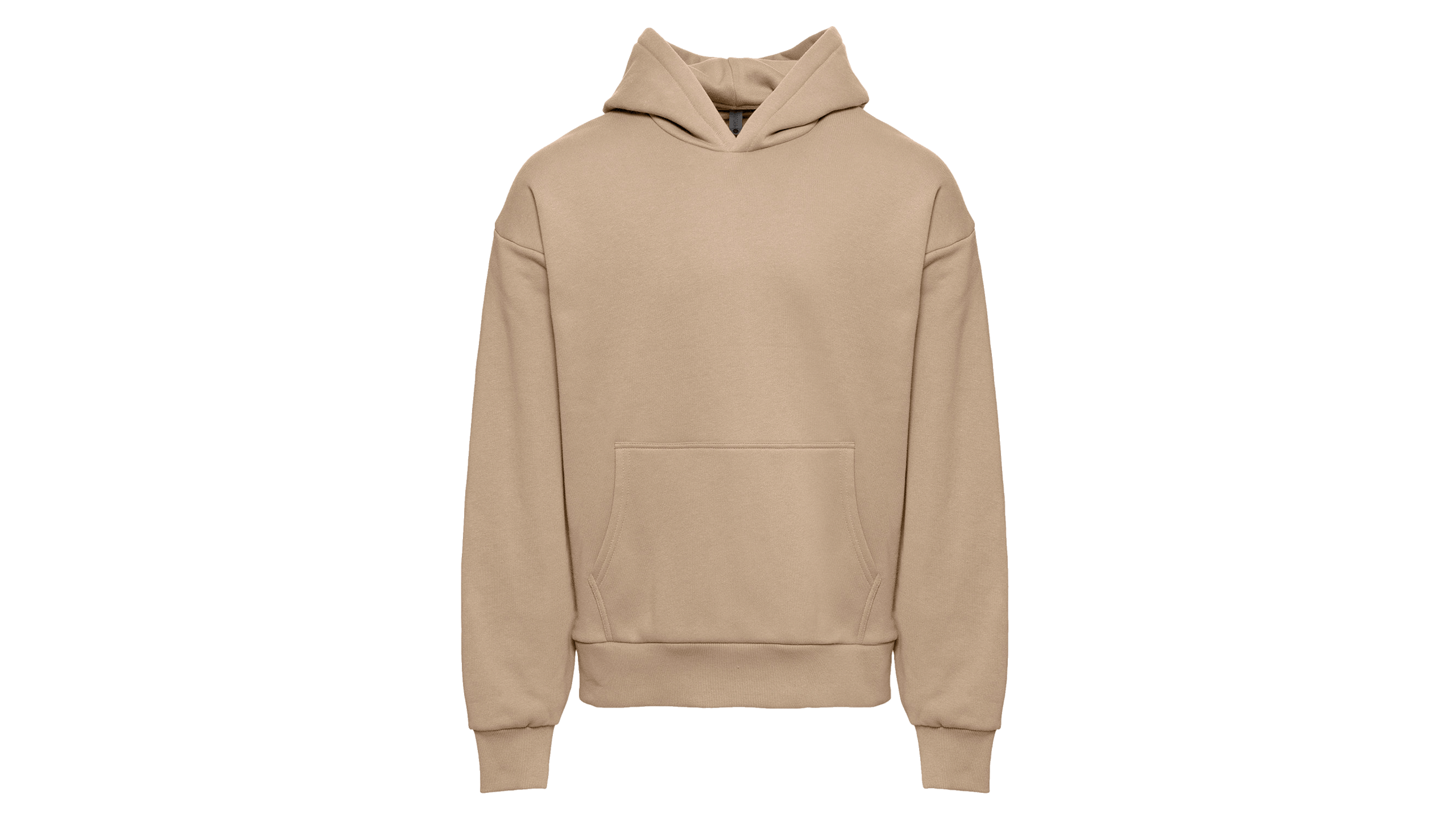 close up of a tan next level heavyweight pullover hoodie