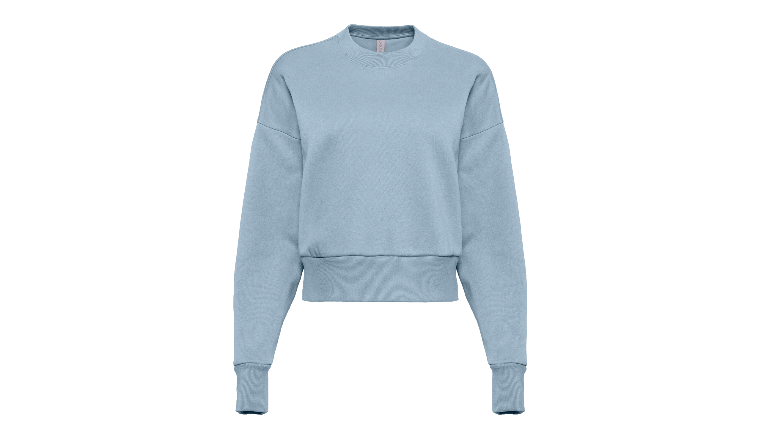 close-up of a denim color next level apparel women's heavyweight sweatshirt