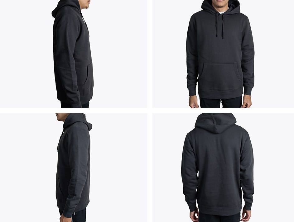 dark gray AS Colour 5102 hoodie with all four sides