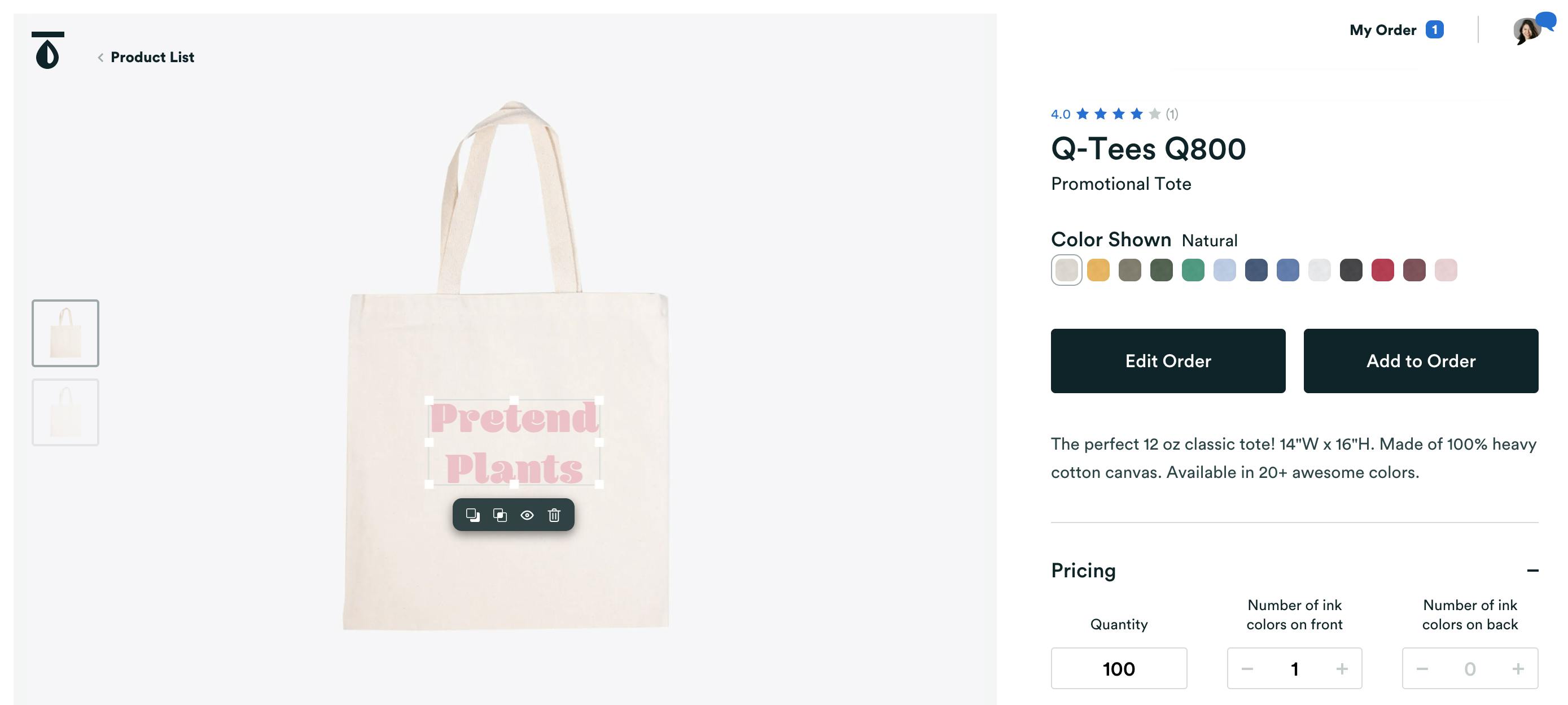 screenshot of the builder with a pink-white tote screenshot of the builder with a pink-white tote