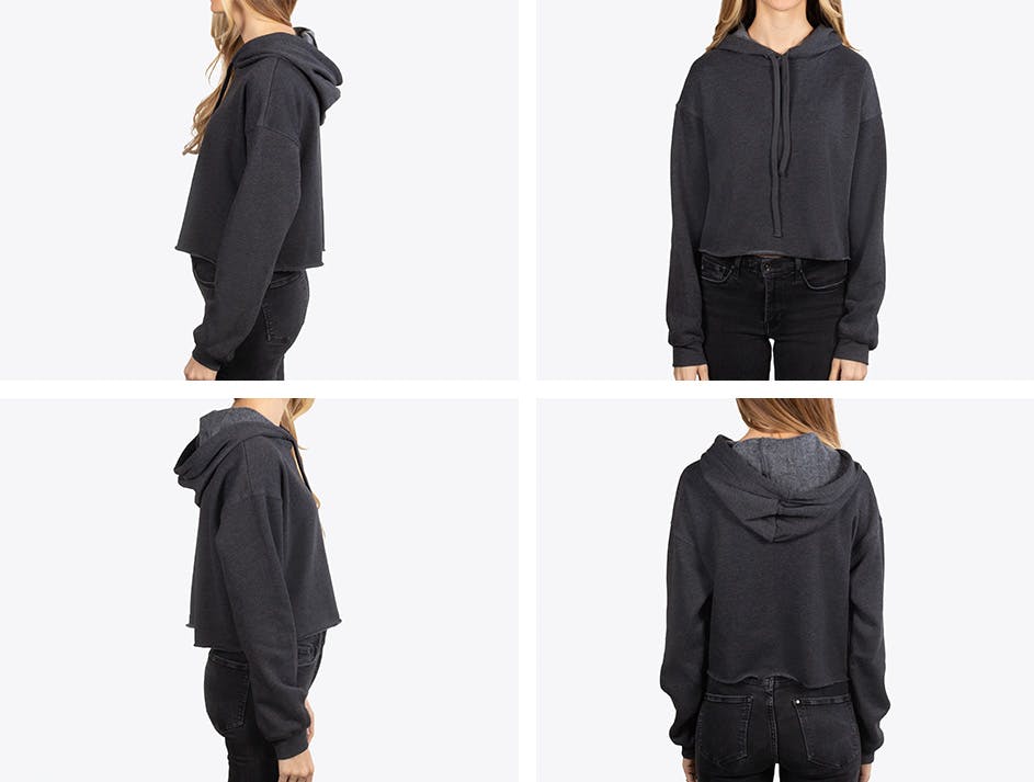 dark gray Bella + Canvas 7502 hoodie all four sides