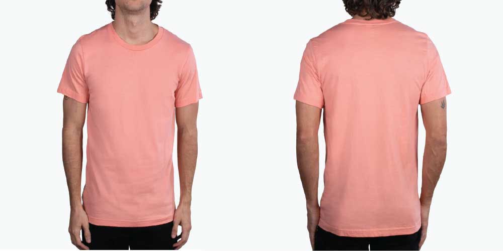 coral t-shirt front and back