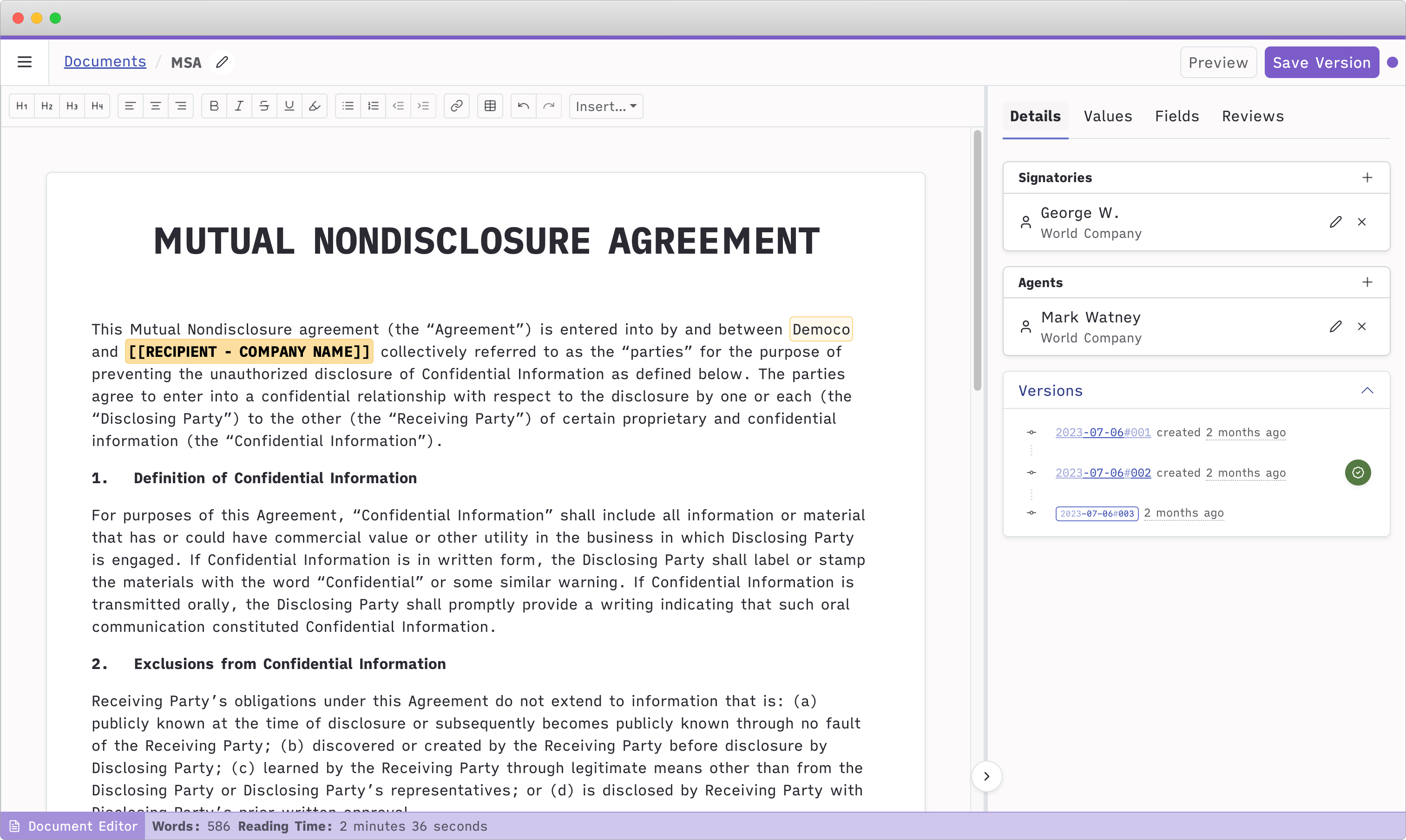 Screenshot of the Ream contract editor