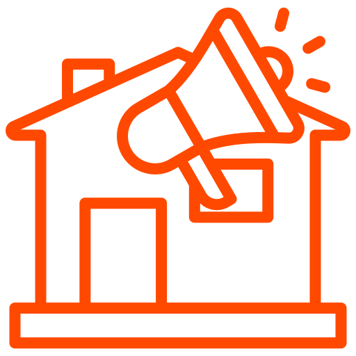 Icoon van huis met megafoon