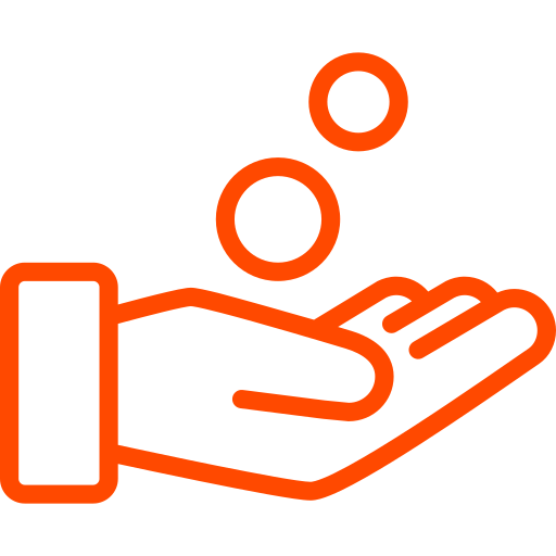 Icoon van hand waar geld in valt