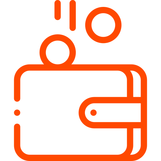 Icoon van portemonnee waarin geld terug gaat