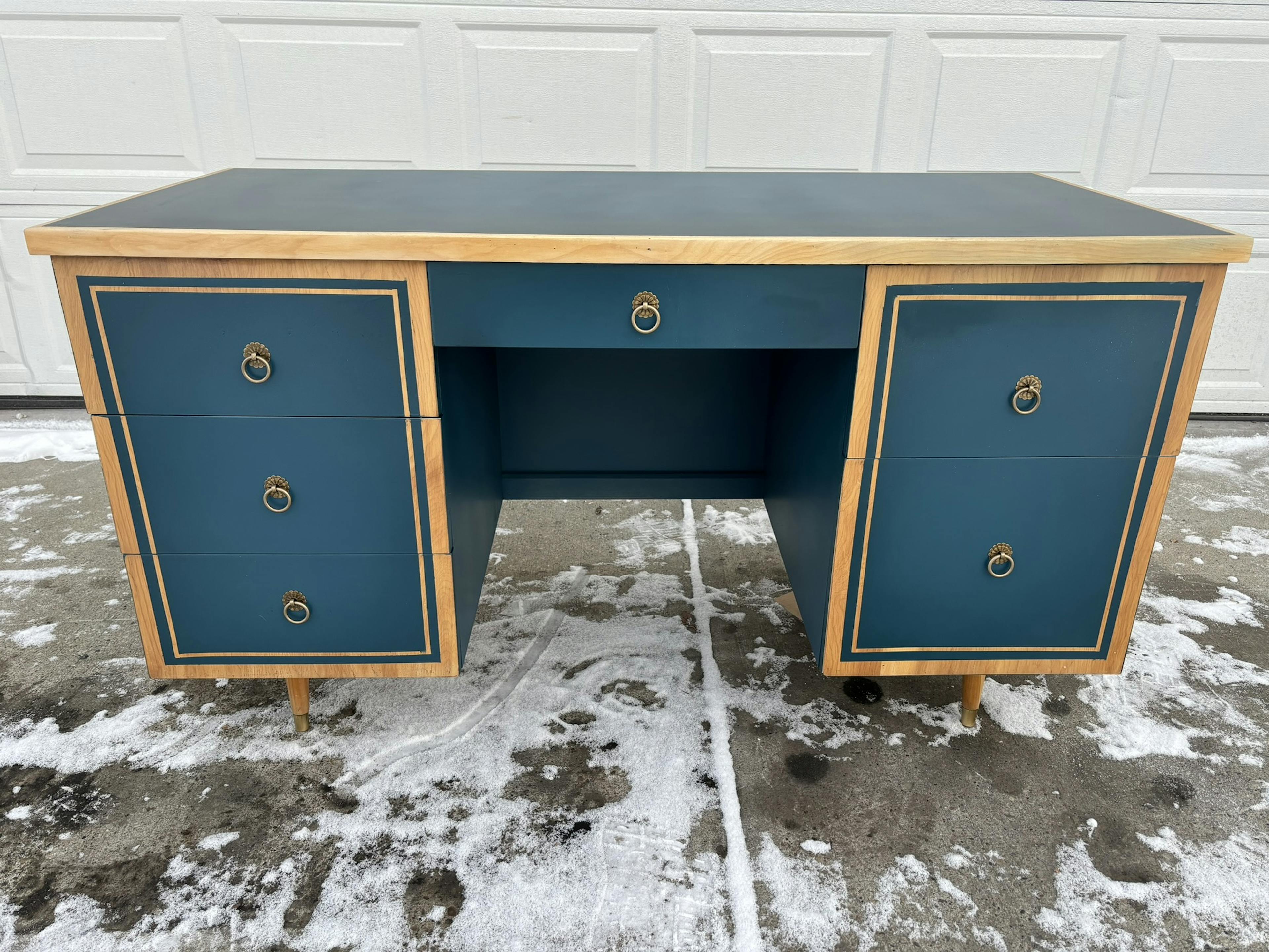 after photo of vintage mcm desk transformation