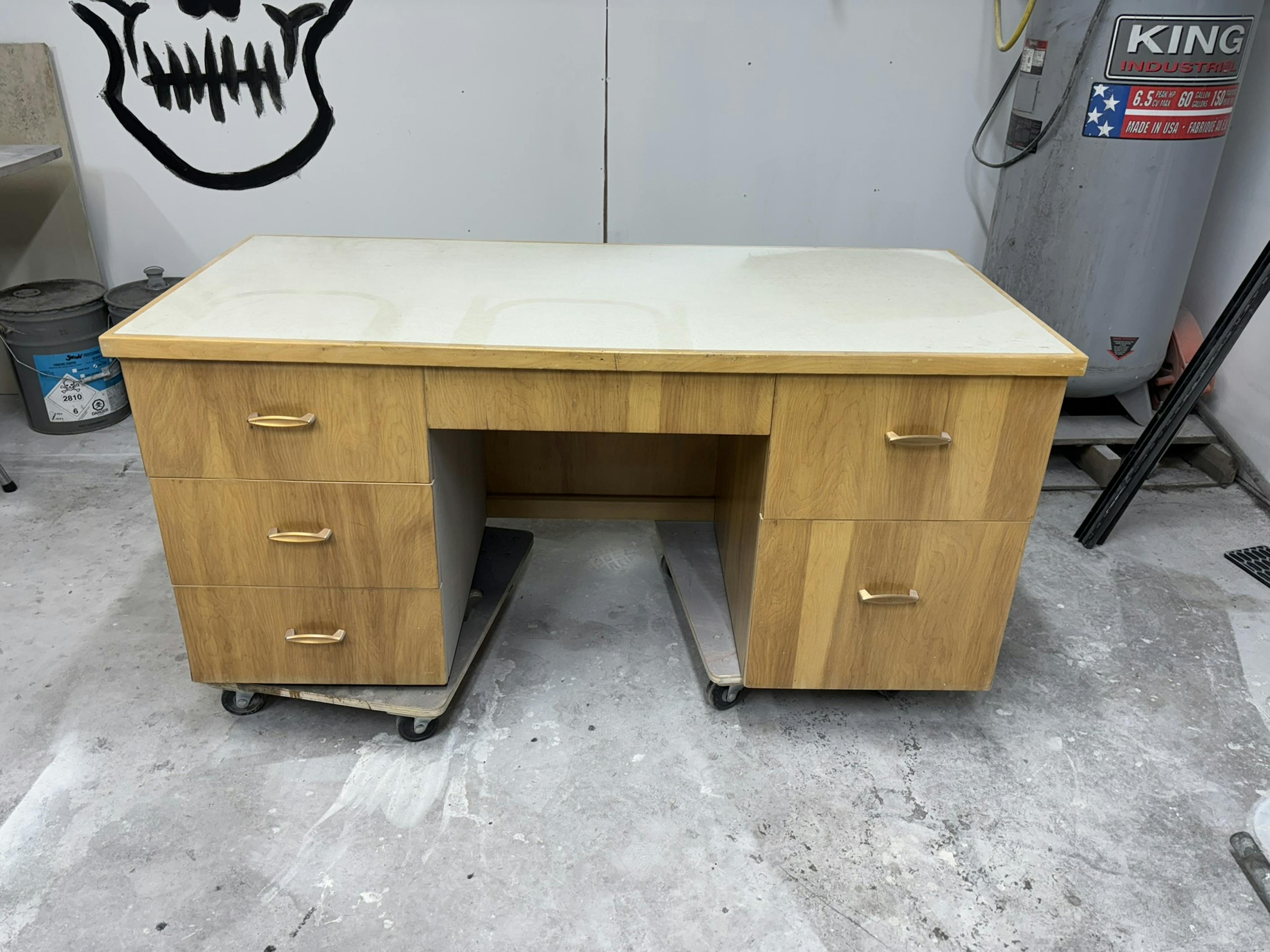before photo of vintage mcm desk