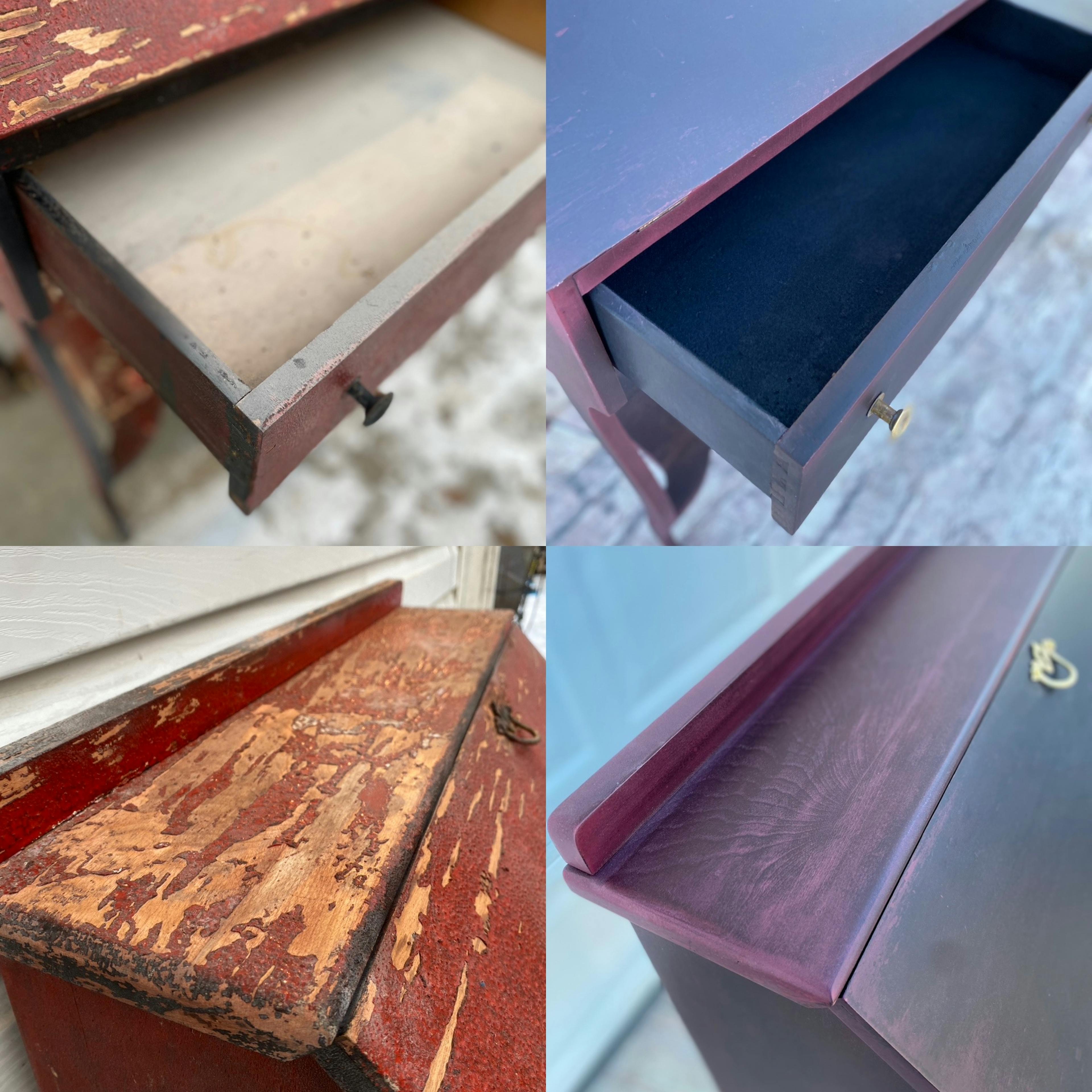antique desk wood restoration refinishing with flocked drawer liner
