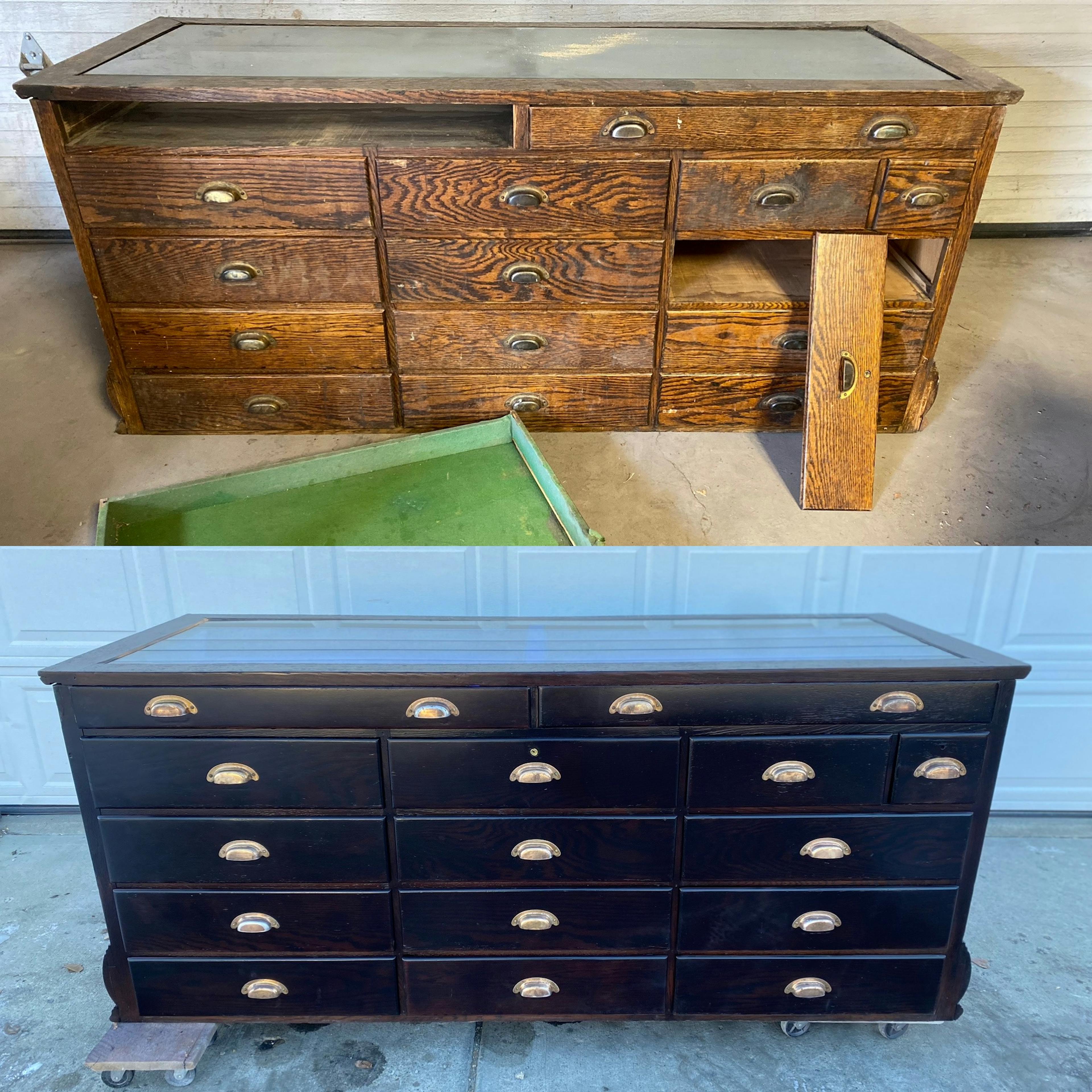 antique general store display cabinet refinishing restoration before and after