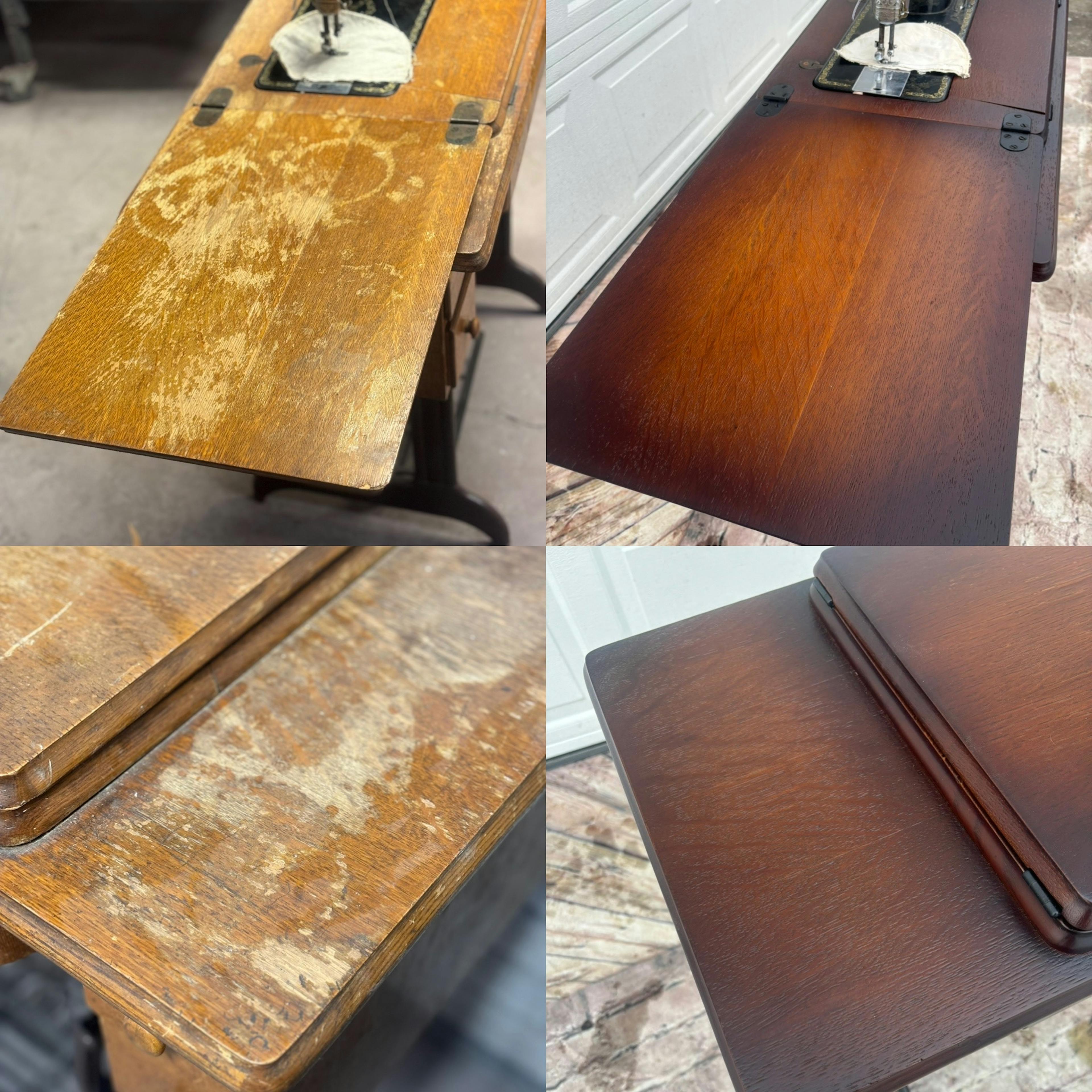 sewing machine cabinet wood restoration refinishing