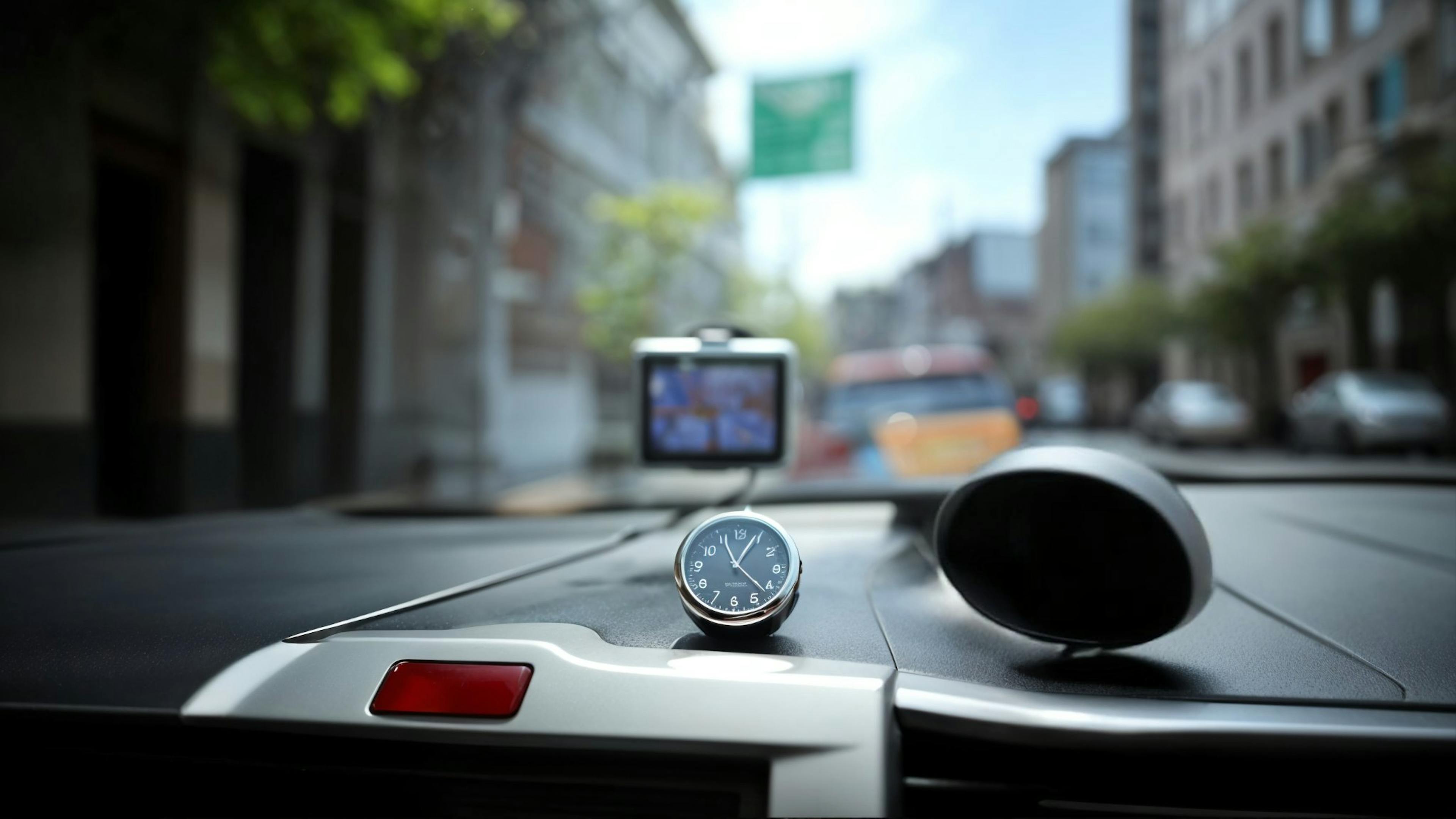 a watch on a car's dashboard